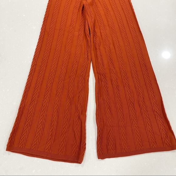 Anthropologie Cable Knit Wide Leg Pant Tank Top Set Burnt Orange XS - Picture 11 of 15